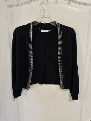 Calvin Klein Bedazzled Open Front black Cardigan Size medium