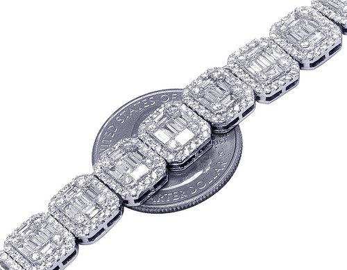 14K White Gold Real Diamond Halo Square Baguette Necklace 10MM 21" 35 1/2 CT - 第 3/5 張圖片