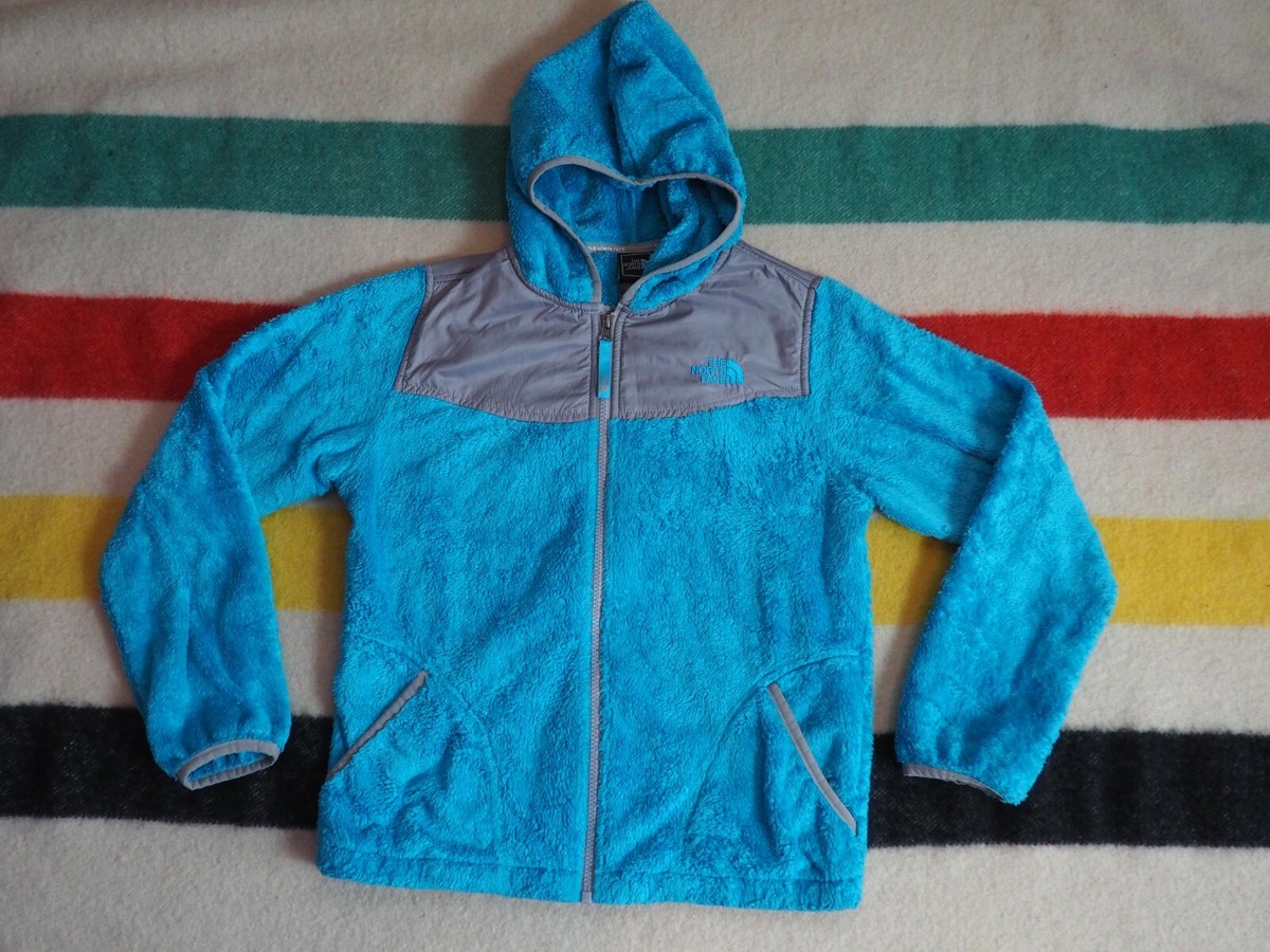THE NORTH FACE Blue Gray Osito Hooded Zip Outdoor Fuzzy Jacket