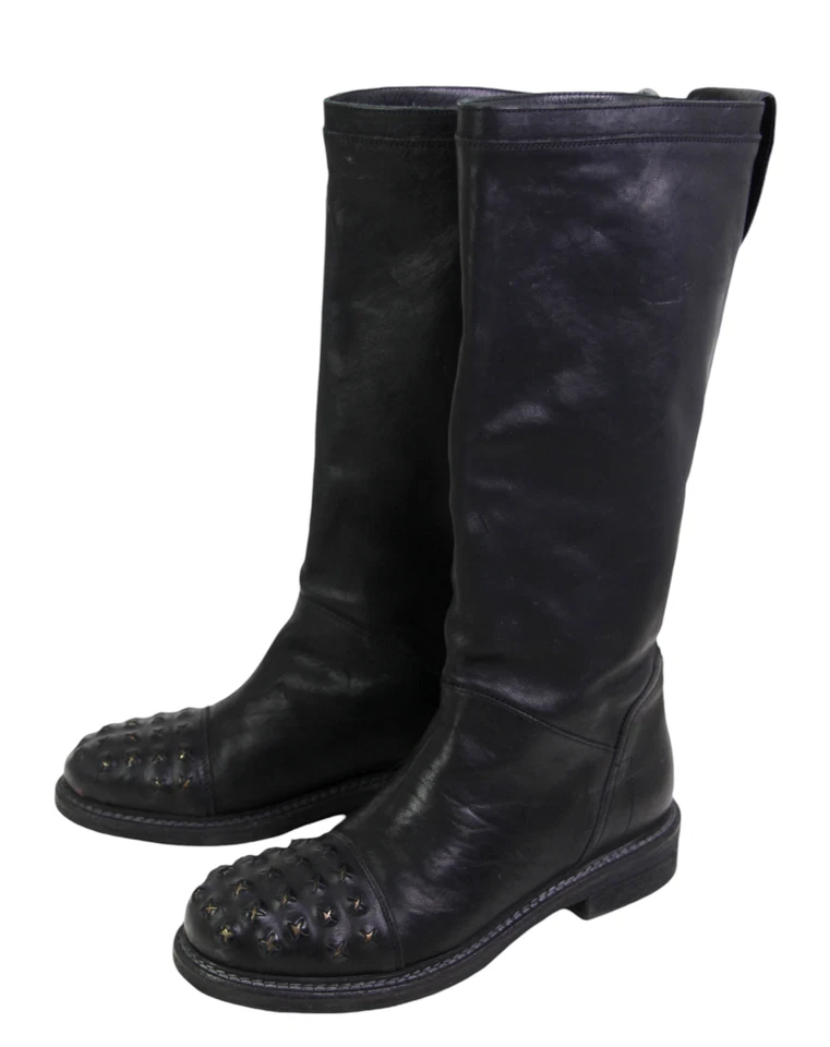 Latitude Femme BLACK GENUINE LEATHER LOW HEEL PULL ON ROUND TOE BOOTS Sz 37 - Image 4 of 4