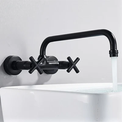 TOPSHOWER Wall Mount Kitchen Faucet 8" Center Commercial Faucets with 12 Inch Swivel Spout