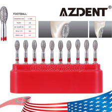 10Pcs Dental Diamond Burs FOOTBALL 379-023F FINE RED DEFEND Friction Grip