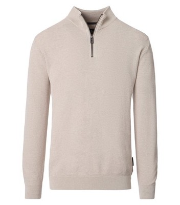 CASAMODA Herren Strick-Troyer Zipper Langarm Regular Baumwolle Weiß