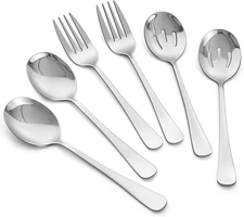 6PCS Serving Spoons and Forks Set- Solid Spoon x 2, Slotted Spoon x 2, Solid For