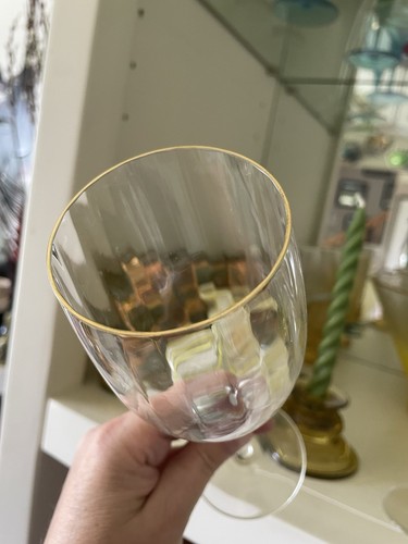 Vintage Crystal Swirl Paar leichte Weingläser, Goldrand 8,25" Stiel 8oz - Bild 2 von 5