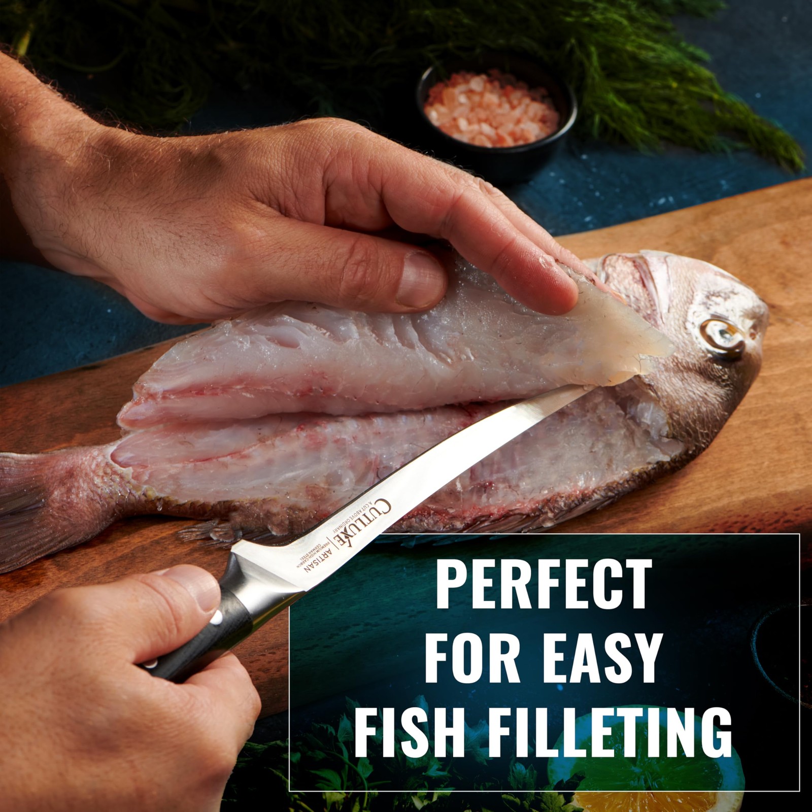 Cutluxe 7" Fish & Meat Fillet Knife—Boning, Flexible, High Carbon German Steel