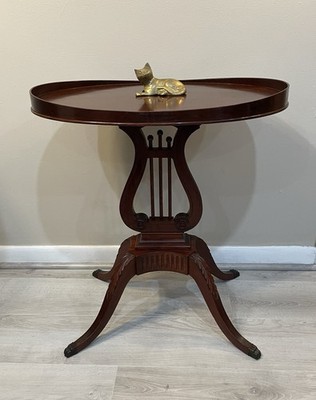 Vintage Mersman Lyre Harp Base Oval MCM Side Table Mahogany Duncan Phyfe Style