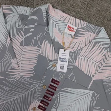 Barefoot In Paradise Shirt Mens XL Gray Floral Camp Collar Tropical Aloha Tiki
