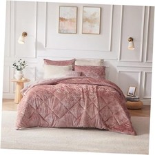 King Velvet , Luxury Diamond Quilting Fluffy King/Cal King Blush Comforter Set