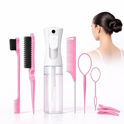 Multi-Function Hair Styling Kit: Hair Spray Bottles, Brush with Water Pink