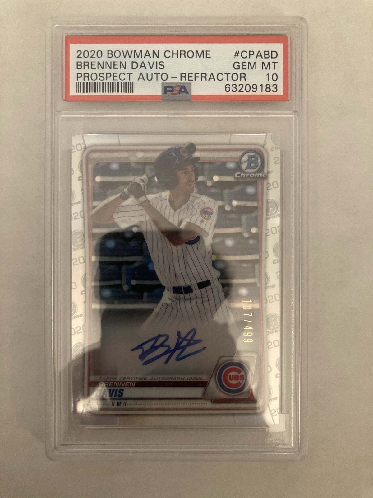 2020 Bowman Chrome Brennen Davis Refractor Auto /499 PSA 10