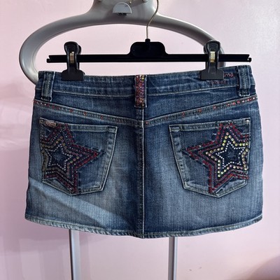Vintage Y2K Pepe Jeans London Rhinestone Denim Mini Skirt Women s 28