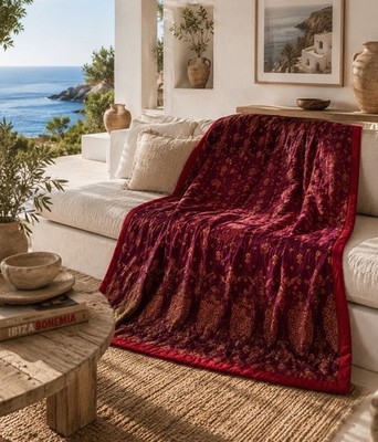 BASSETTI Plaid 155x220 GOLD DECOR R1 Rot DECKE Kuscheldecke TAGESDECKE Zudecke