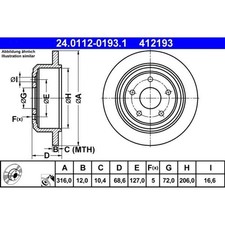 2x ATE 24.0112-0193.1 Bremsscheibe für JEEP WRANGLER JK Bremsscheiben