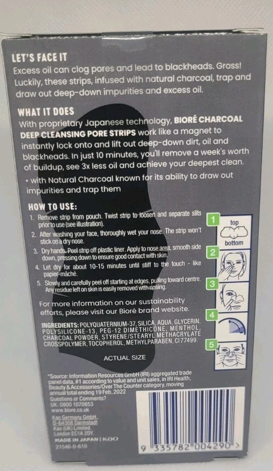 Biore Oil Control Charcoal Deep Cleansing Pore 6 Nose Strips. Free Shipping - Image 2 of 3