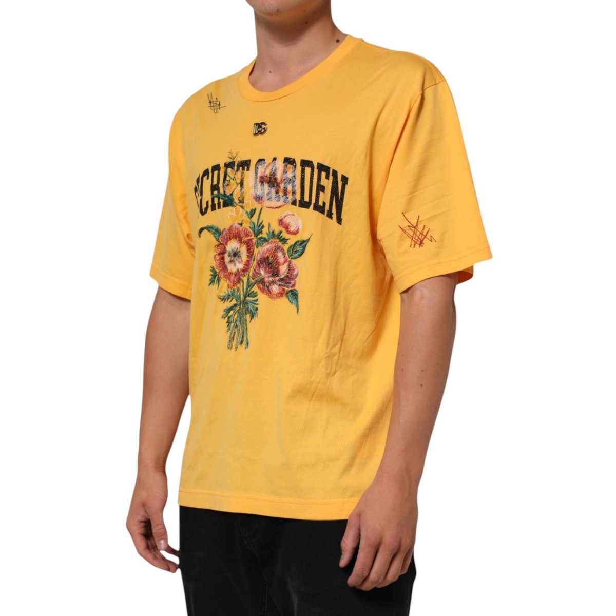 DOLCE & GABBANA T-shirt Yellow Secret Graden Floral Cotton Crew