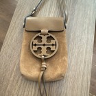 Tory Burch Brown Crossbody Bag Logo Medallion Adjustable Strap Gold Pockets