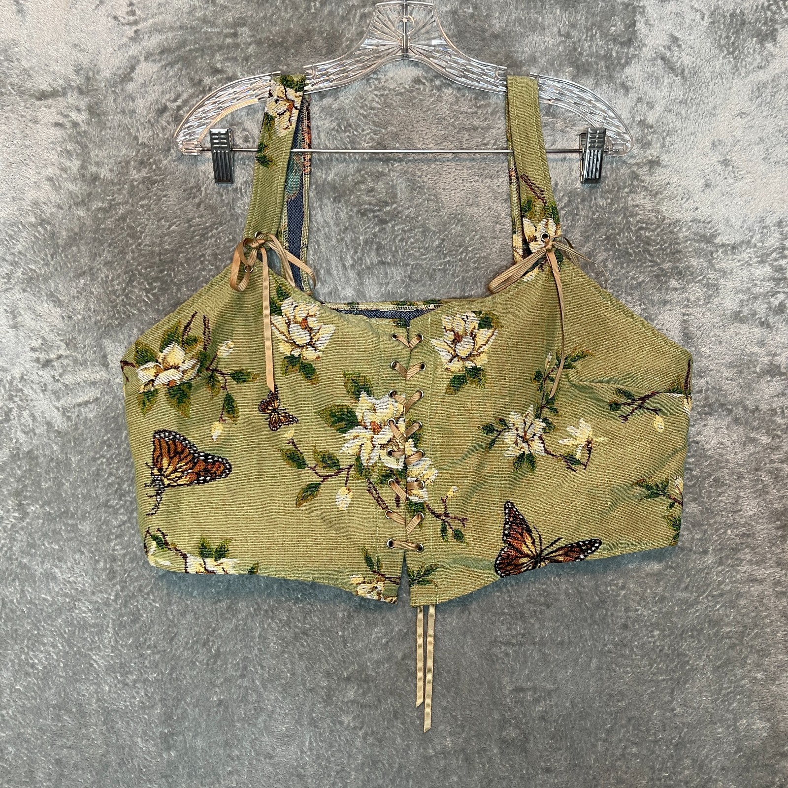 Women Y2K Renaissance Fairy Cottagecore Corset Top 2XL Plus Goblincore Vtg