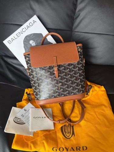 Goyard Alpin Mini Backpack Black Tan Goyardine Canvas Leather Trim Shoulder Bag