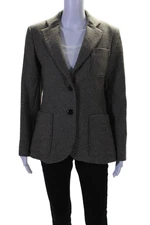 Vanessa Seward Womens Wool Brown Plaid Two Button Long Sleeve Blazer Size 36
