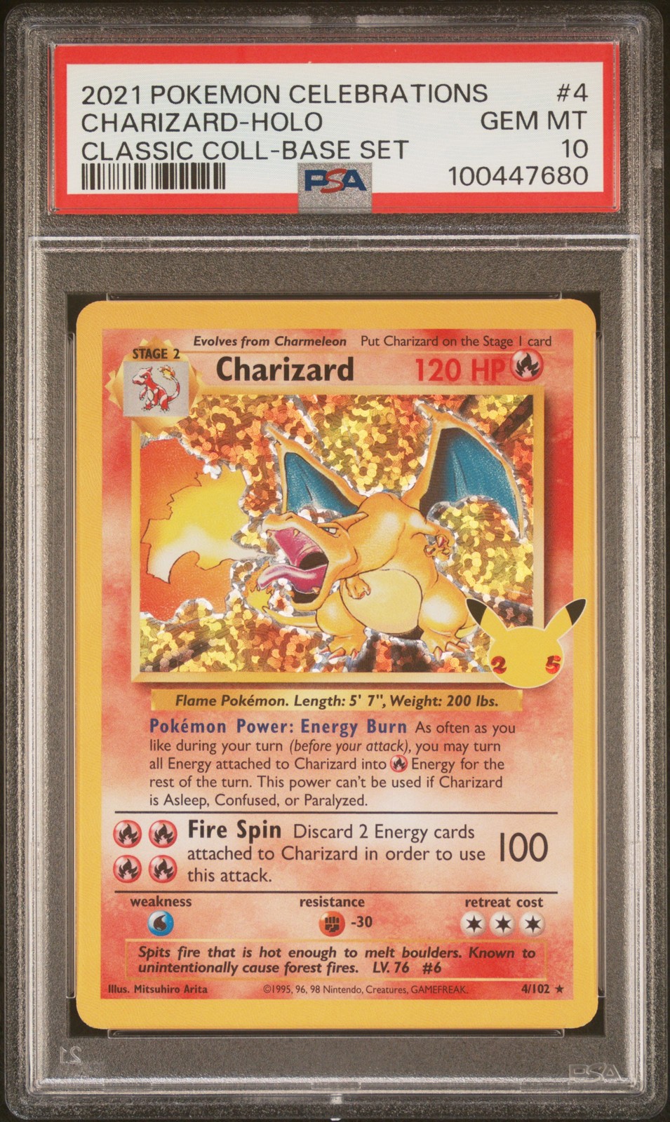 2021 POKEMON CELEBRATIONS CLASSIC COLLECTION #4 CHARIZARD-HOLO PSA 10
