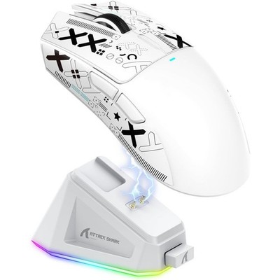 ATTACK SHARK X11 Kabellose Gaming Maus mit Dock & Griffband PAW3311 63g - Weiß