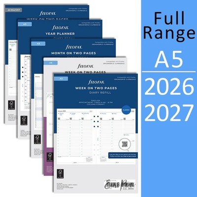 Filofax A5 Refill Diary 2026 or 2027 Organiser Insert Refills - FULL ...