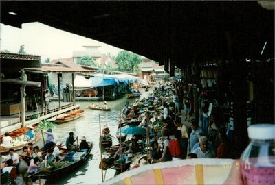 Vintage Found Photo Local river Maket with small Canoes