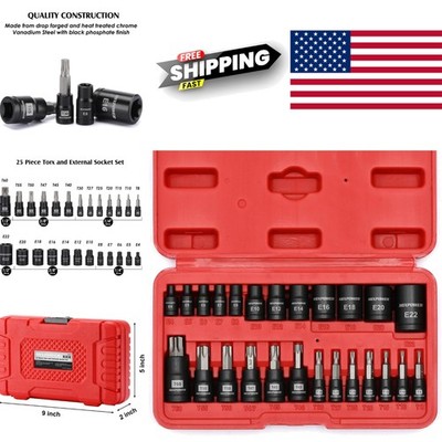 Durable 25 Piece Torx Bit Set with S2 Steel Bits and Black Phosphate Finish