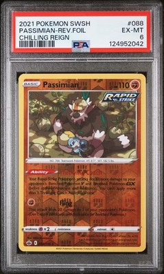 2021 POKEMON SWORD & SHIELD CHILLING REIGN #088 PASSIMIAN-REVERSE FOIL PSA 6