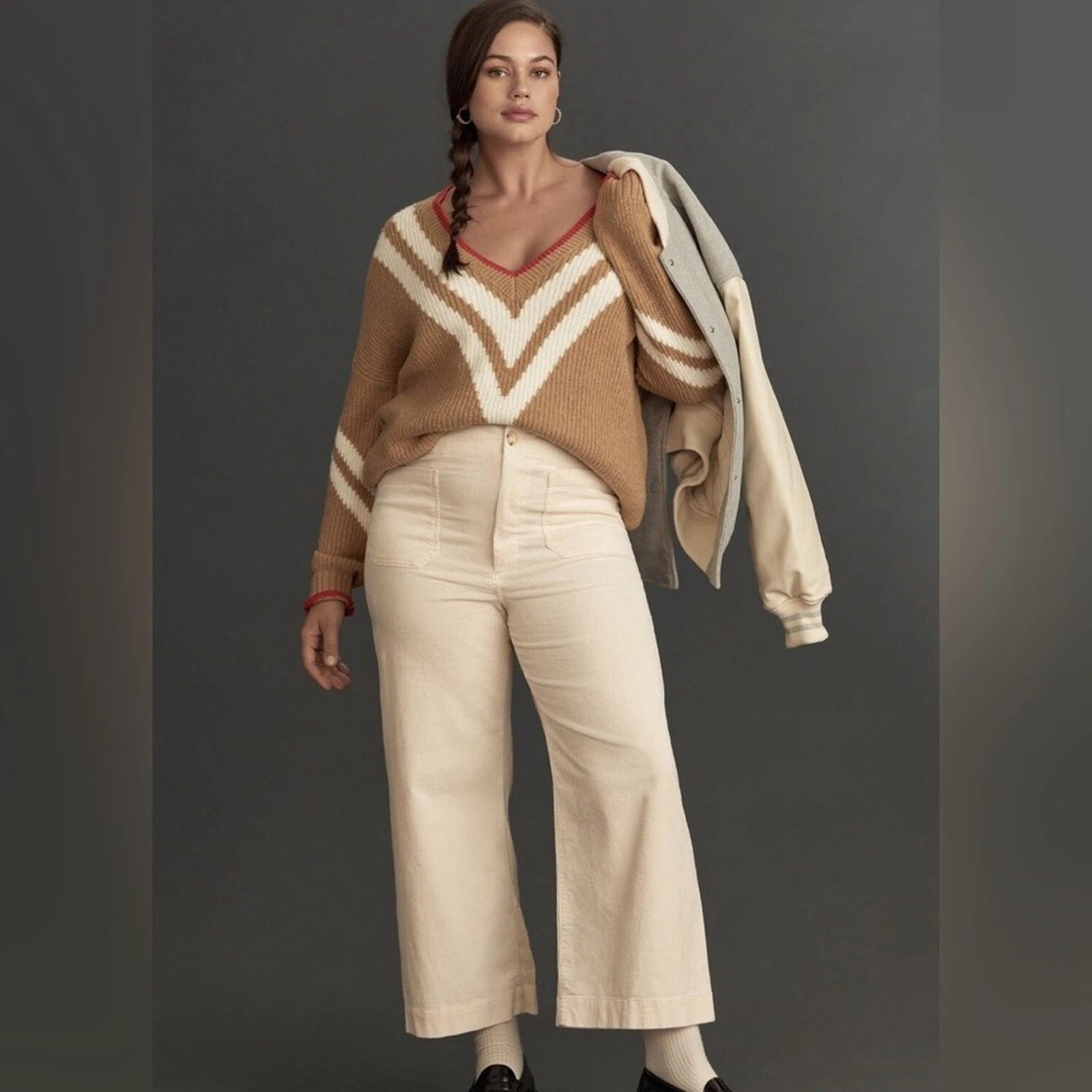 Anthropologie Colette Cropped Wide-leg Pants Maeve in Ivory Cream Size 20.