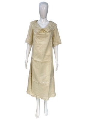 Doen Damen Creme Ramie Rüschen Bestickt Abgestuft Ausgestellt Midi Kleid Größe M
