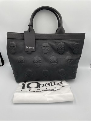 NWT IO Pelle Italia Skull Black Crossbody Bag Leather Made in Italy NEW