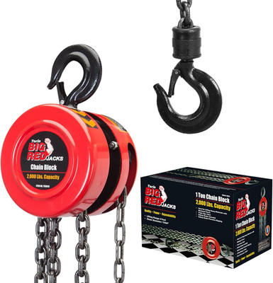 1 Ton Manual Hand Chain Hoist with Heavy Duty Hooks - 8ft Red