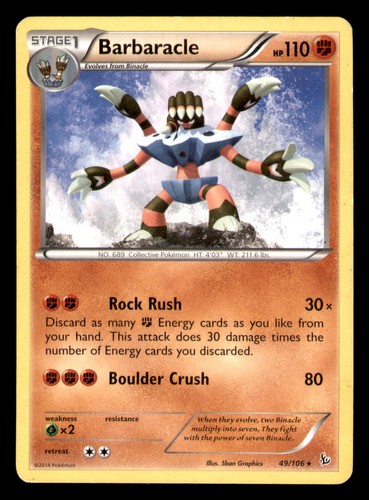 Barbaracle 49/106 R MP Flashfire 2014 Pokemon