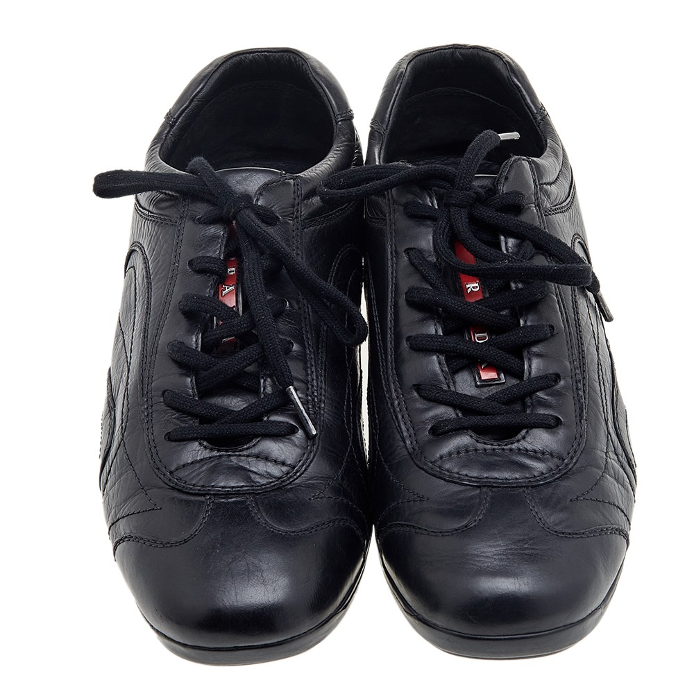 Prada Sport Black Leather Low Top Sneakers Size 43.5 | eBay