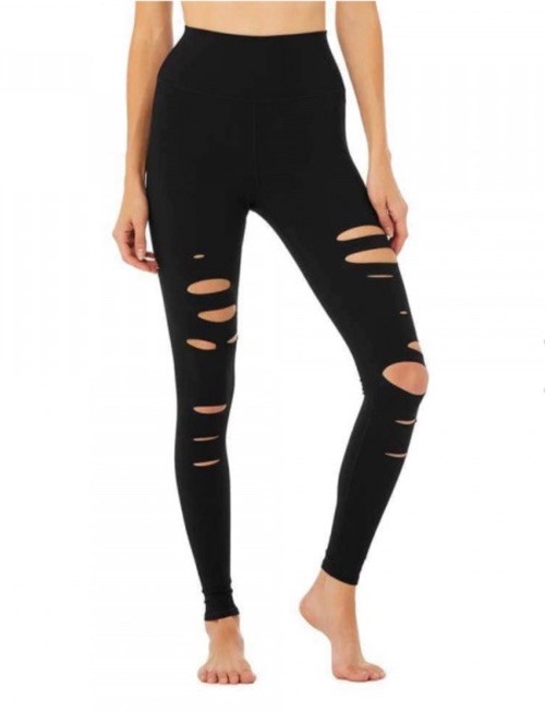 Alo Yoga Ripped Warrior Solid Black Leggings Size… - image 1