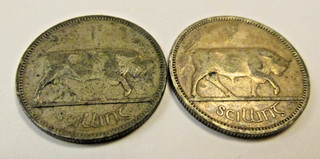 Two x 1940 Irish Bull One Shilling Silver 0.750 (