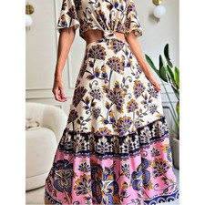 Farm Rio - Rare 100% Cotton Cutout Maxi Calopsita Floral Dress Back Elastic - XS