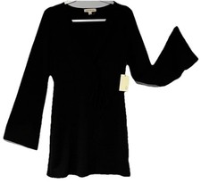 NWT Pie in the Sky Women’s Little Black Dress Large Flared Sleeve Waffle Wrap