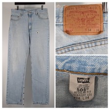 Vintage Levis 505 Jeans Mens 34x33 Thrashed Distressed Grunge Fade USA Made 90s