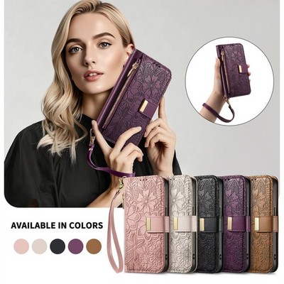 Zip Leather Flower Wallet Phone Case For Ulefone Note 15 16 Google Pixel 9 Sony