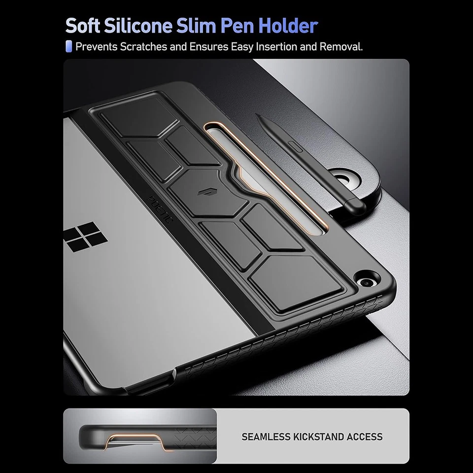 For Microsoft Surface Pro 12-inch 2025 Case Poetic with Back Pen Holder Black - Image 4 of 4