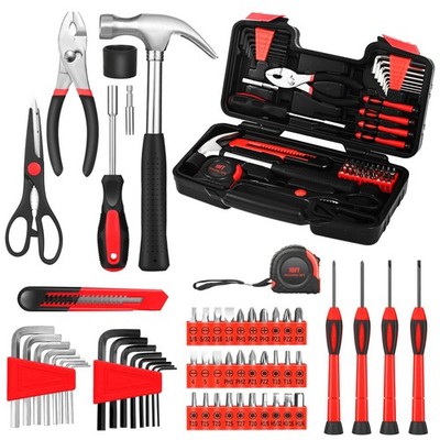 GETFOO 58-Piece Tool Kit Basic Home Repair Set, General 58-Piece, Red 