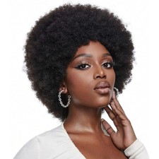 Short Afro Wig for Black Women, Kinky Curly Afro Puff Wig with Bangs, 70s 80s...