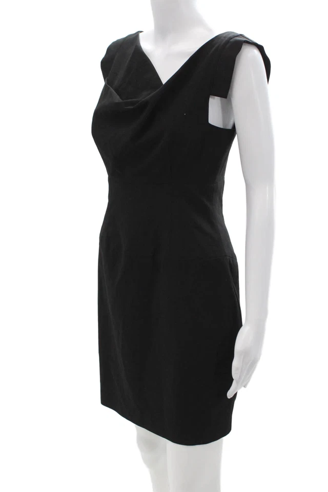 Black Halo, Women Sheath Midi Dress Black Zip Sleeveless Size 6 - Image 2 of 4