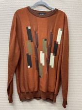 Miko Sweater Men  s Size XL Orange Geometric Knit Wool Blend Long Sleeve Casual