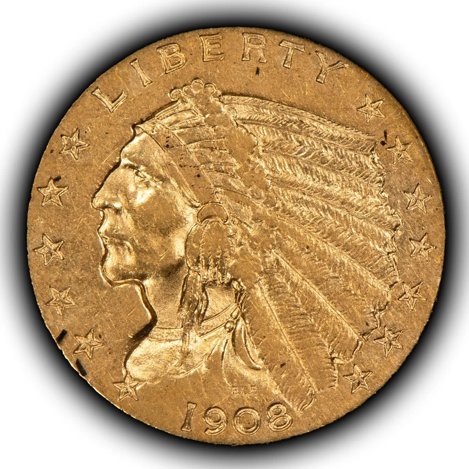 1908 G$2.50 Indian Head Gold Quarter Eagle - Authentic US Coin - SKU-G5824 - Image 4 of 4