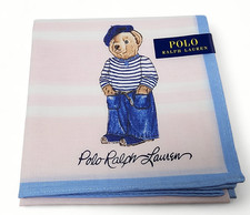 Polo Ralph Lauren Bear Plaid Handkerchief Scarf Cotton Hankie Neck Ribbon 49cm