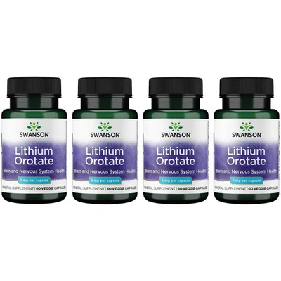 4 x SWANSON Lithium OROTATE 5 mg -60 capsule vegetali